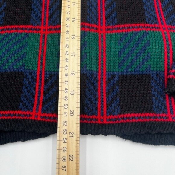 Vintage Tally Ho Cardigan Sweater Women’s Size PM Green Red Plaid Long Sleeve - Picture 7 of 11
